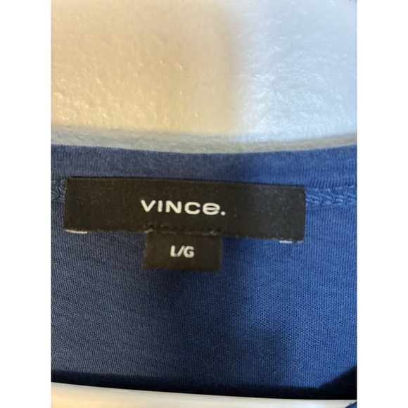 Vince Crew Neck Double Layered T Shirt Men's L Blue 100% Pima Cotton Long Sleeve - Picture 2 of 6